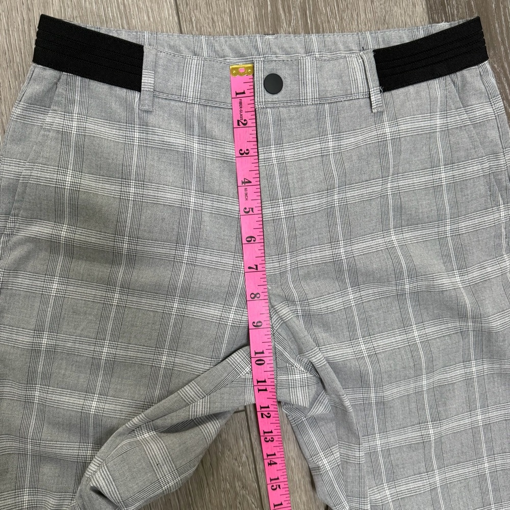 ZARA ELASTIC WAISTBAND FLAT FRONT TAPERED PLAID TROUSER PANTS GREY MEDIUM - Picture 8 of 13